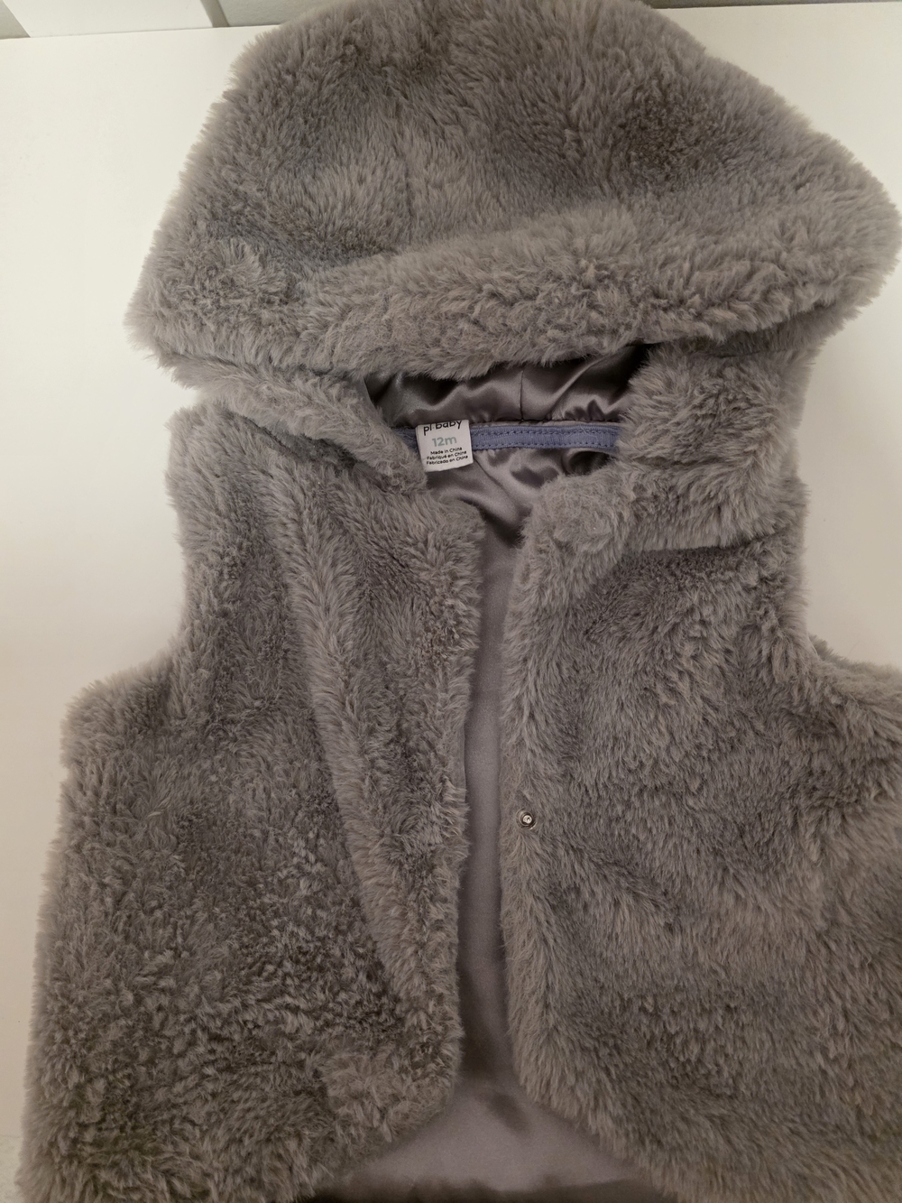 Plush Gray Hooded Faux Fur Vest